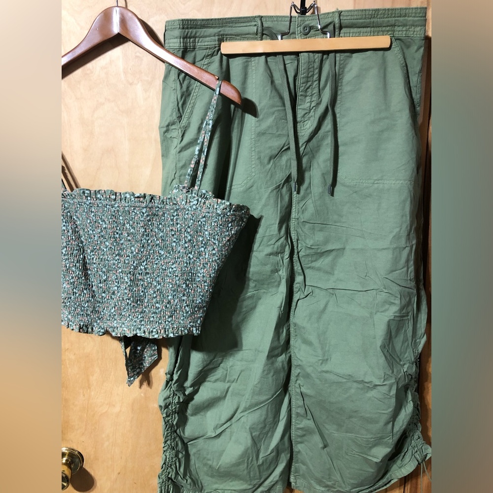 American Eagle Outfitters Green Smocked Top maxi parachute skirt Set xl 14